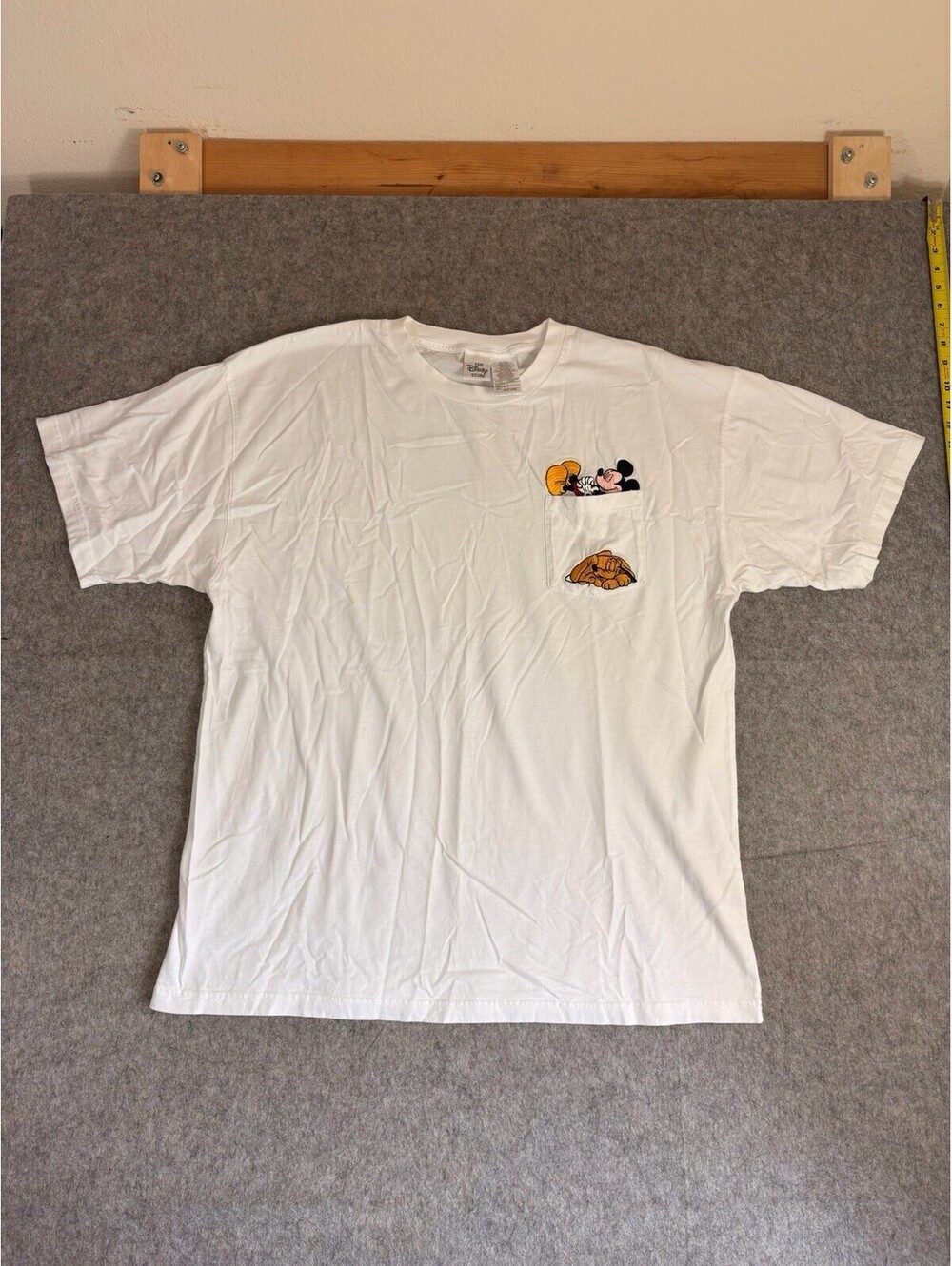 Vintage 90s Disney USA 2XL XXL White Mickey Mouse Embroidered Pocket Tee T Shirt